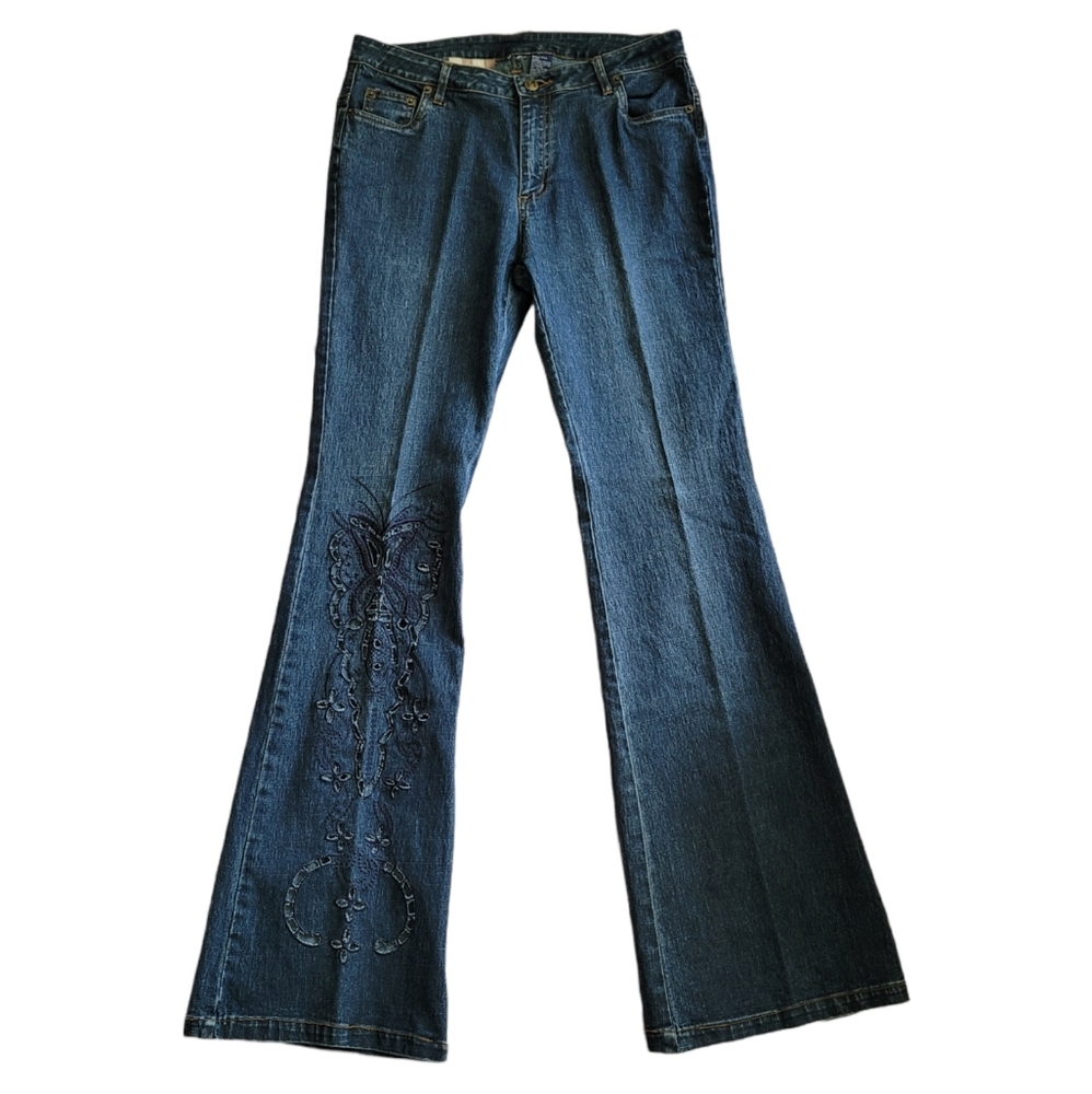Capucino butterfly cut out flared jeans size 9/10